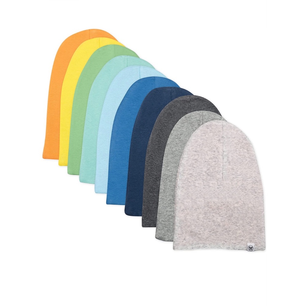 10-PACK ORGANIC COTTON REVERSIBLE BEANIE HATS - BNWT